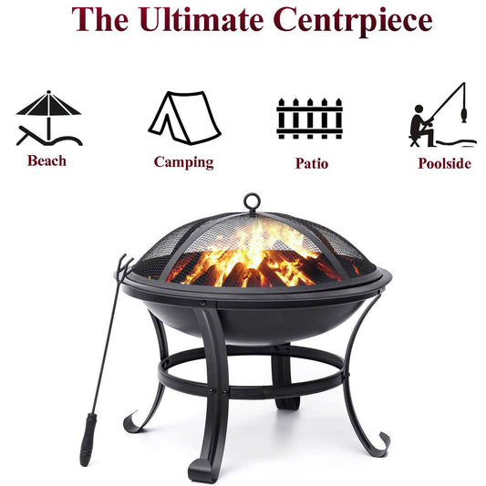 BBQ Grill Outdoor Wood Burning Fire Pit Stove Garden Patio Wood Log Barbecue Grill Net Set Cooking Tools Brazier Stove for Xmas