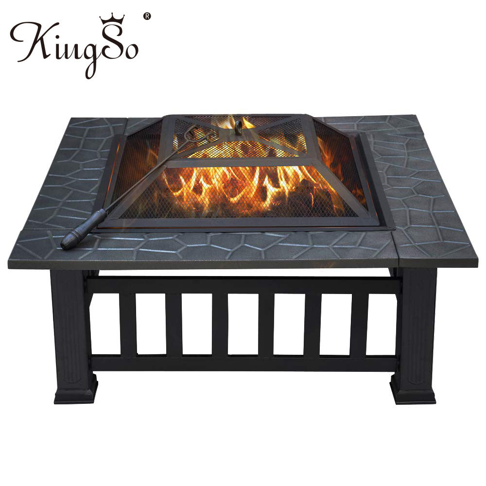 32Inch Iron Large Fire Pits Cast Iron Firepit Modern Stylish BBQ Burn Pit Outdoor for Garden Patio Terrace Camping Stand Stove