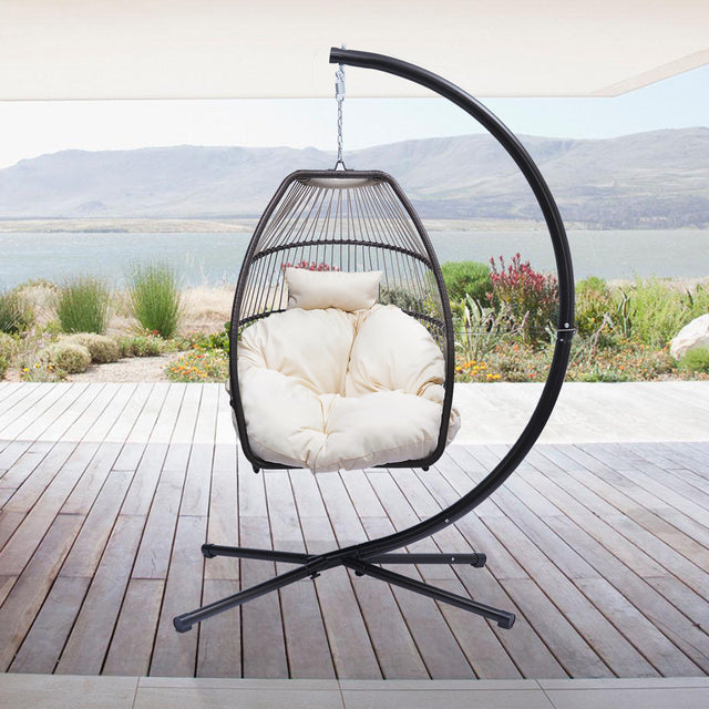 Black Hammock Wicker Sleeping Swing Beach Outdoor Indoor Patio Garden Yard Pool Egg Chair Bedroom Living Room Water Fade Proof