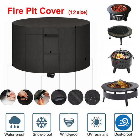 12 Sizes Patio Fire Pit Dustproof Cover Waterproof Grill Covers BBQ Cooking Protector Round Canopy Shelter Cover Garden 600D