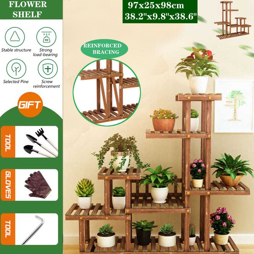 5 Tiers Wooden Flower Rack 97x25x98cm Plant Stand Bonsai Display Shelf for Yard Garden Patio Balcony Multi Flower Stand Shelves