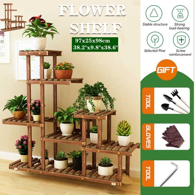 5 Tiers Wooden Flower Rack 97x25x98cm Plant Stand Bonsai Display Shelf for Yard Garden Patio Balcony Multi Flower Stand Shelves