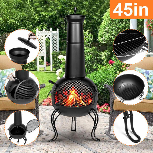 45 inch Chiminea Fire Pit Outside Outdoor Fireplace Chimenea Wood Burning Cast Iron Garden Treasures Patio Backyard