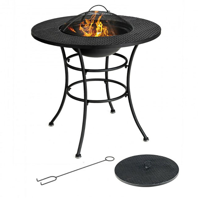 31.5 Inch Patio Fire Pit Dining Table with Cooking BBQ Grate  Charcoal Wood Burning Tables